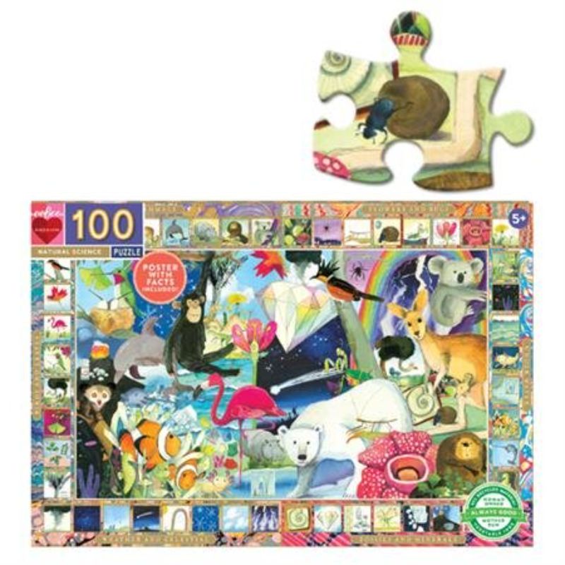 Jigsaw puzzle featuring vibrant nature artwork by Melissa Sweet, 100 pieces, 27x18 inches, great for ages 5 and up.