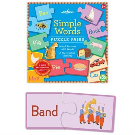 Colorful puzzle featuring 48 pieces for matching images to words, enhancing pre-reading skills in young children.