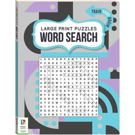 Large print word search puzzle book with over 80 engaging puzzles for all ages, ideal for cognitive skill enhancement.