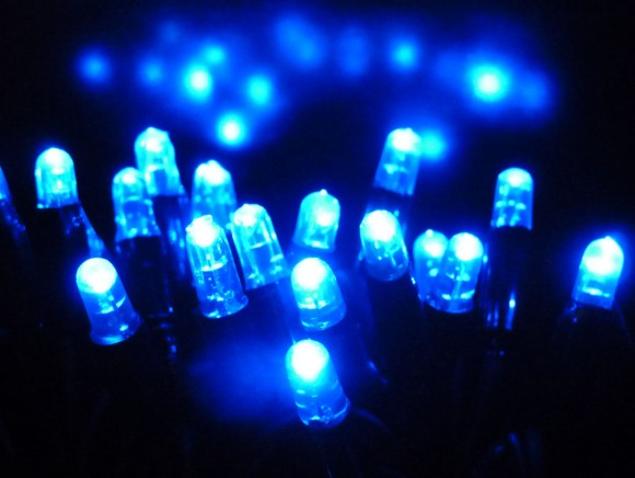 Warm white LED string lights on a durable white cable, perfect for creating a cozy ambiance indoors and outdoors.