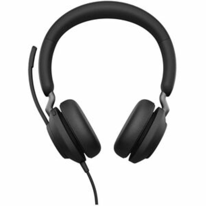 Jabra Evolve2 40 SE Stereo USB headset with noise-canceling mic, plush ear cushions, and customizable fit for professional use.