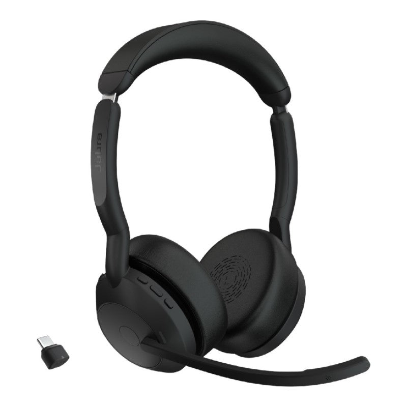 Wireless Jabra EVOLVE2 55 UC headset with ANC, dual connectivity, and Jabra Air Comfort technology for ultimate comfort and clarity.