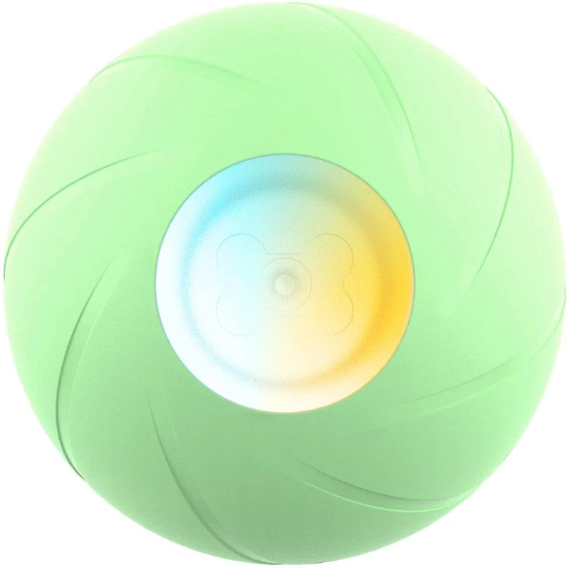 Smart interactive green dog toy with LED lights, dynamic play modes, and durable rubber for medium to large breeds.