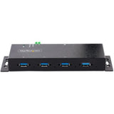 Heavy-duty metal 4-port USB hub with ESD protection, designed for reliable industrial data transfer and flexible installation.