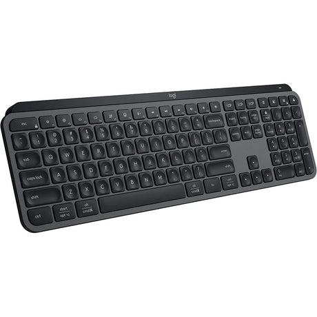 Logitech MX KEYS S Advanced Keyboard in Graphite, featuring backlit keys, ergonomic design, and Bluetooth connectivity for seamless typing.