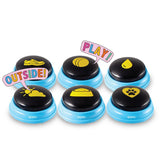 Interactive set of 6 talking buttons for pets, featuring essential words like "Outside!" and "Play!" for enhanced communication.