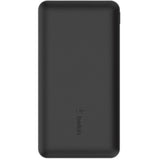 Black Belkin BoostCharge 10K power bank with 3 ports, 10,000 mAh capacity for fast charging devices on-the-go.