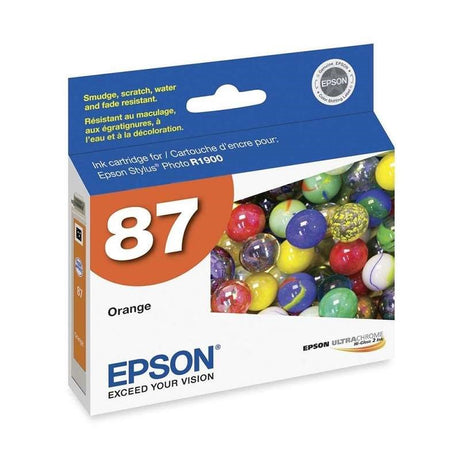 Epson Original T0879 Ink Cartridge in vibrant orange, compatible with R1900, yields up to 900 pages for stunning prints.