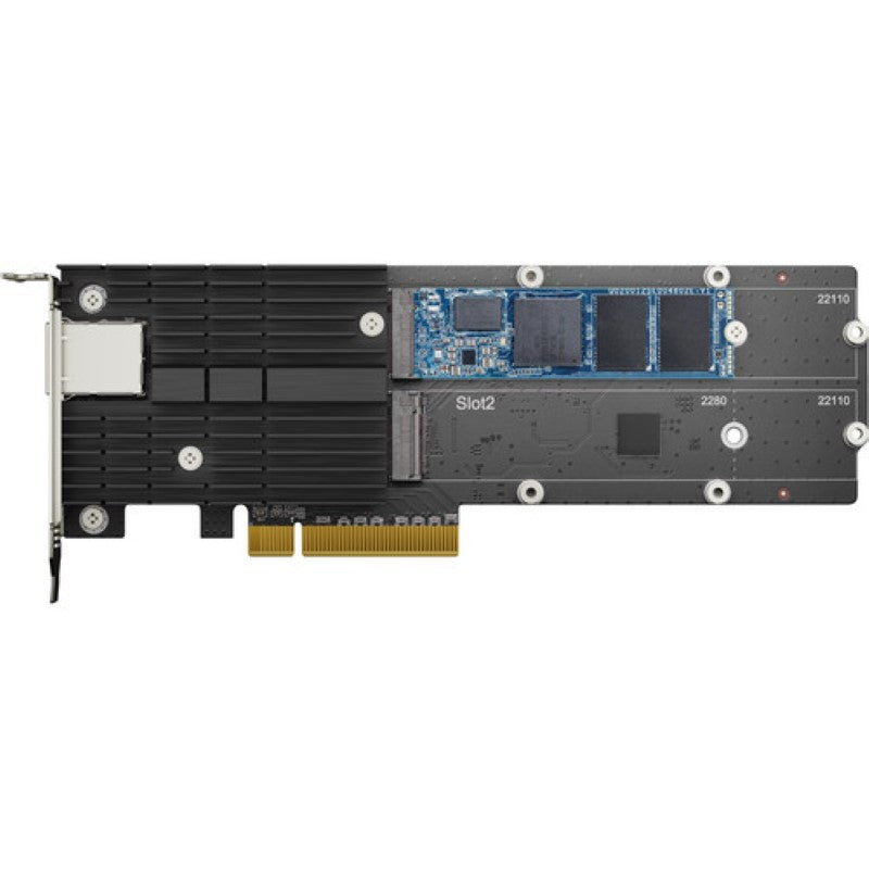 Synology M.2 SSD & 10GbE Combo Adapter Card for boosting NAS performance with 10GbE bandwidth and M.2 SSD caching.