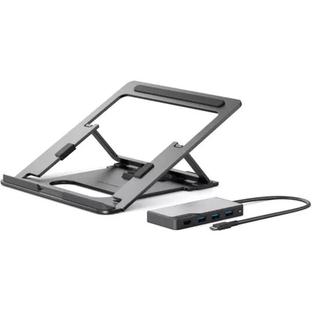 Ergonomic ALOGIC Flex Laptop Stand with USB-C hub, adjustable height for comfort and multiple connectivity options.