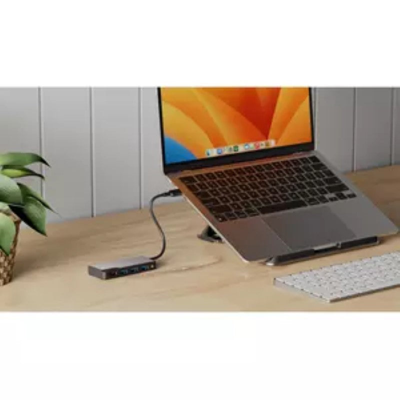 Ergonomic ALOGIC Flex Laptop Stand with USB-C hub, adjustable height for comfort and enhanced connectivity for laptops.