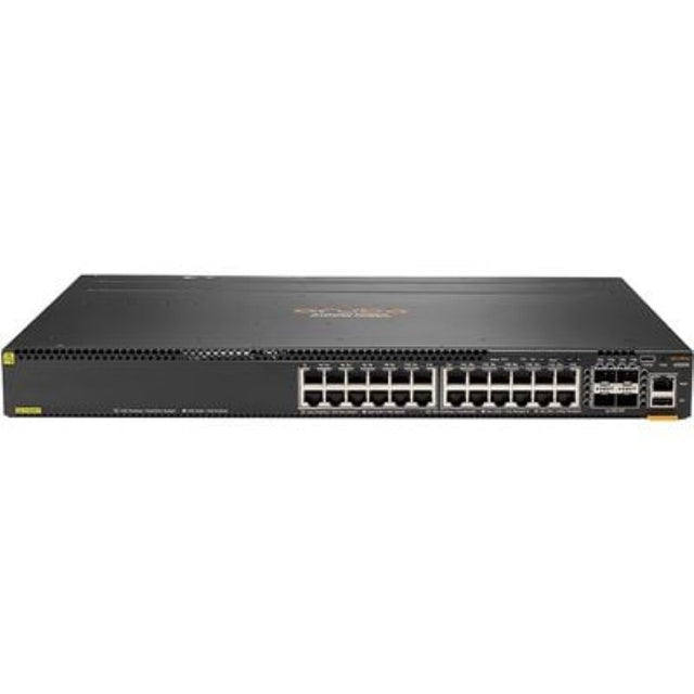 HPE Aruba 6300M switch featuring 24 1GbE ports, 4 SFP56 ports, and PoE support for robust enterprise networking.