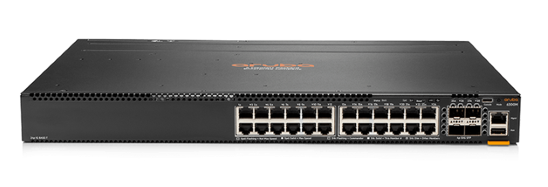 Aruba 6300M Switch with 24 Gigabit ports, 4 SFP56 slots, advanced security, and rack-mountable design for enterprise networks.