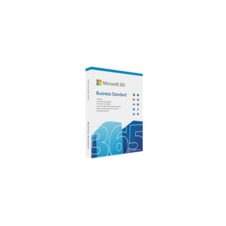 Microsoft 365 Business Standard box pack for 1 user, usable on 5 devices, featuring essential productivity and collaboration tools.