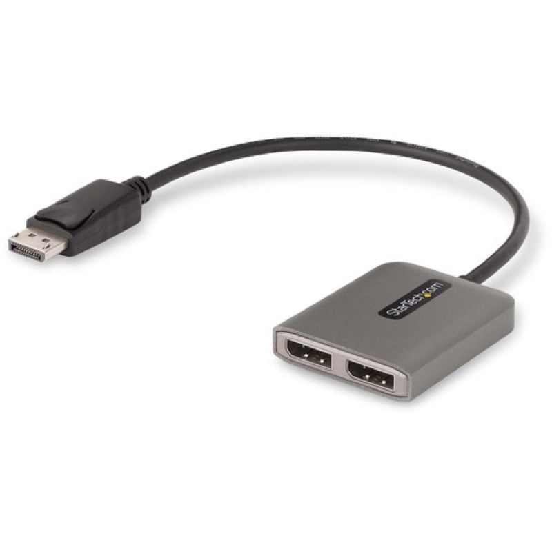 DisplayPort MST Hub enabling dual monitor connections at 4K 60Hz, supporting HDR for enhanced color and clarity.