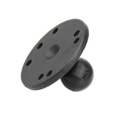 RAM 2.5" round plate with AMPS hole pattern, featuring a 1" rubber ball, durable marine-grade aluminum, ideal for secure device mounting.