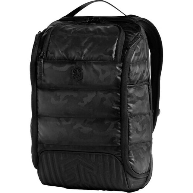 DUX 16L Backpack in Black Camo for 15" notebooks, featuring water-resistant material and versatile carrying options.