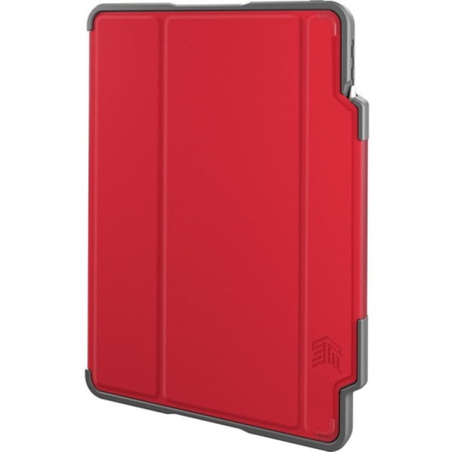 DUX PLUS Carrying Case in transparent red for iPad Air 4th/5th Gen, water-resistant, drop-tested, with magnetic closure and Apple Pencil storage.