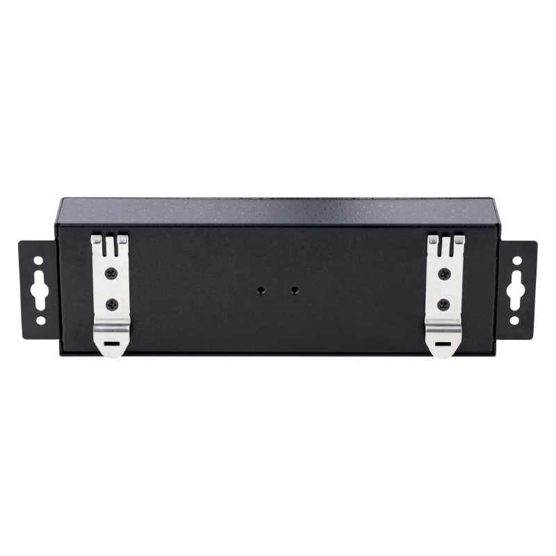 Rugged 10-port USB 2.0 hub with steel housing, ESD protection, and secure locking ports for industrial connectivity.