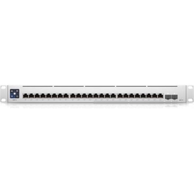 Ubiquiti UniFi 24-port POE switch with durable steel design, 2.5GbE speed, and SFP+ uplink for efficient network performance.