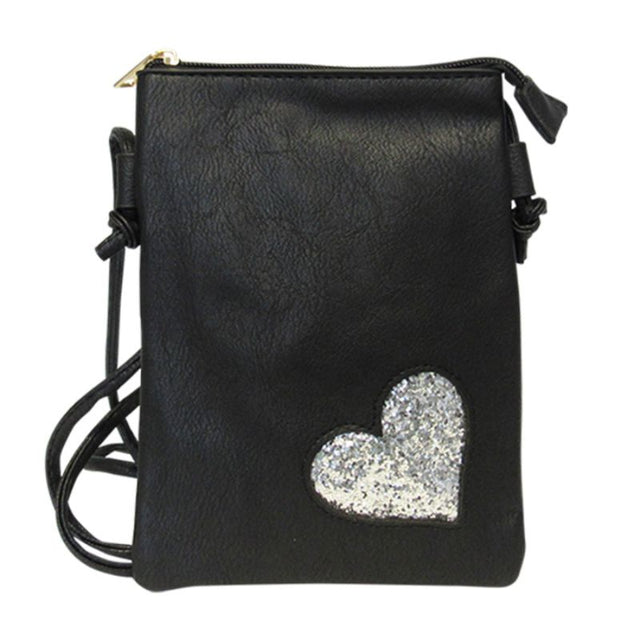 Chic black shoulder bag with bling details, zip top, spacious compartment, and adjustable strap for stylish convenience.