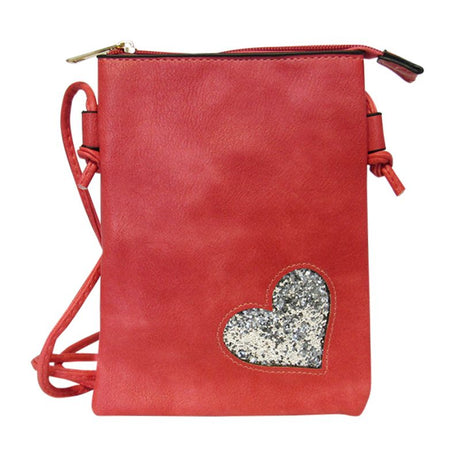 Vibrant red Bling Heart Shoulder Bag with zip closure, spacious interior, and chic design for stylish day-to-night wear.