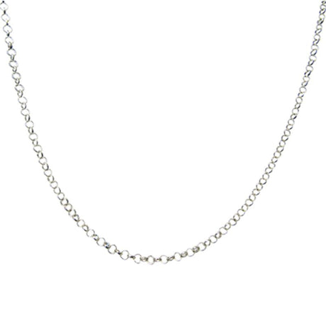 Rhodium-plated 3mm cable chain, 80cm long with 6cm extension; elegant, durable, and versatile for any outfit.