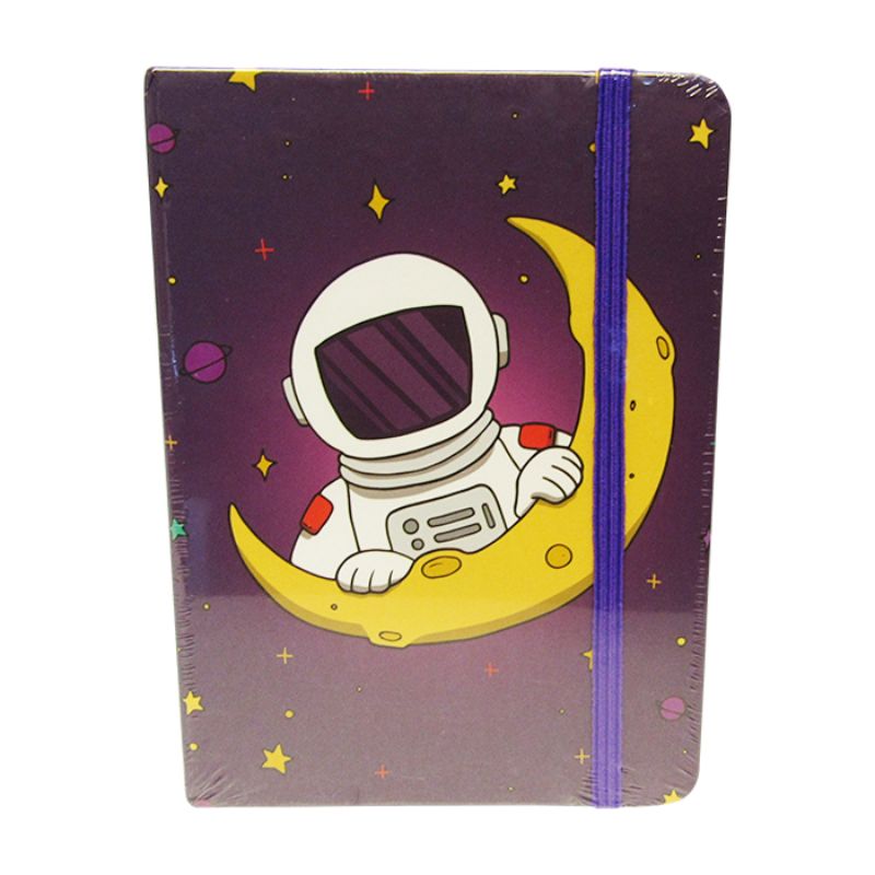 Space Crescent Notebook with lined pages and an elastic closure, perfect for stargazers and creative minds on the go.