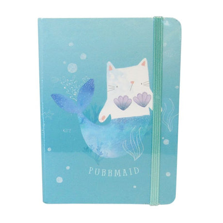 Ocean-themed Sealife Purrmaid Notebook with elastic closure, 14.5cm, 96 lined pages for creativity and notes.