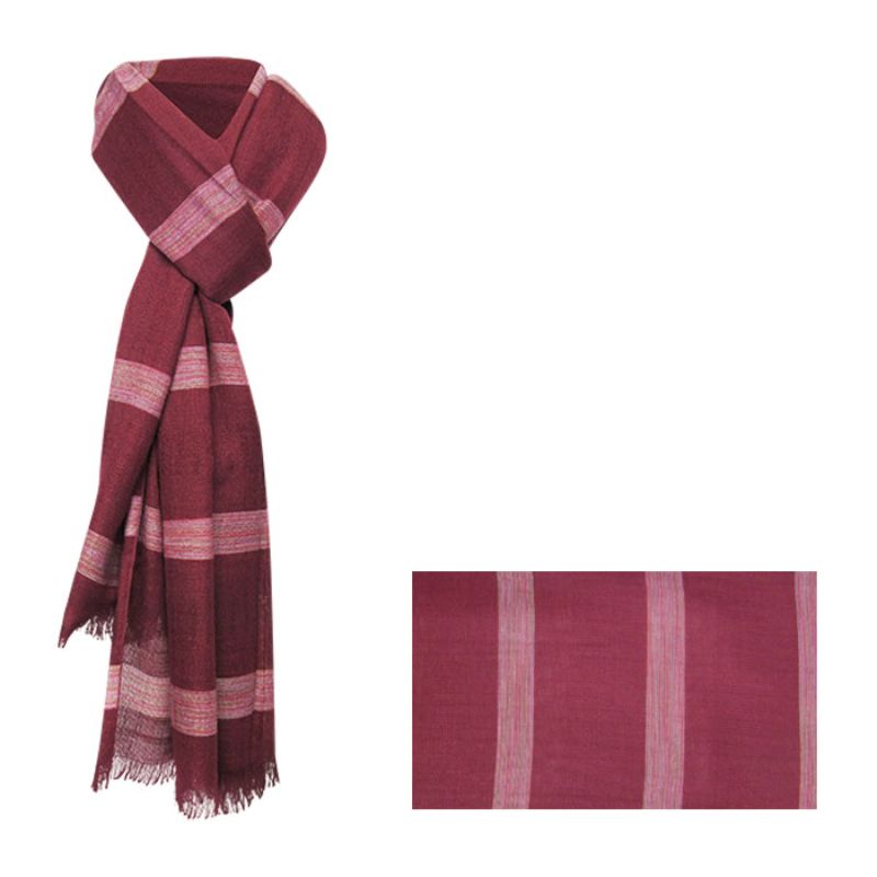 Burgundy ripple scarf measuring 180cm, crafted from soft polyester with fringed edges, perfect for stylish layering.