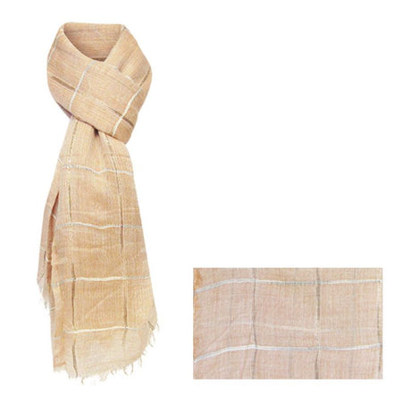 Chic salmon tri-tone scarf, 195cm long, lightweight wool blend with fringed edges, perfect for layering and elevating outfits.