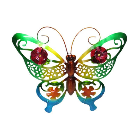 Vivid green butterfly wall art (36cm) in aluminum, perfect for indoor/outdoor decor and nature-inspired elegance.