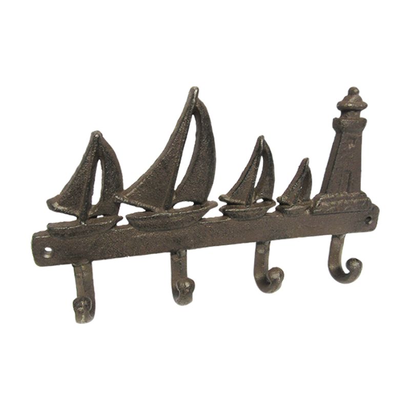 Cast iron sailboat hanger, measuring 28cm, combining functionality with nautical charm for home decor.