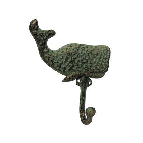 Cast iron whale hook, 14 cm, ideal for hanging keys or towels, adds nautical charm to any decor.