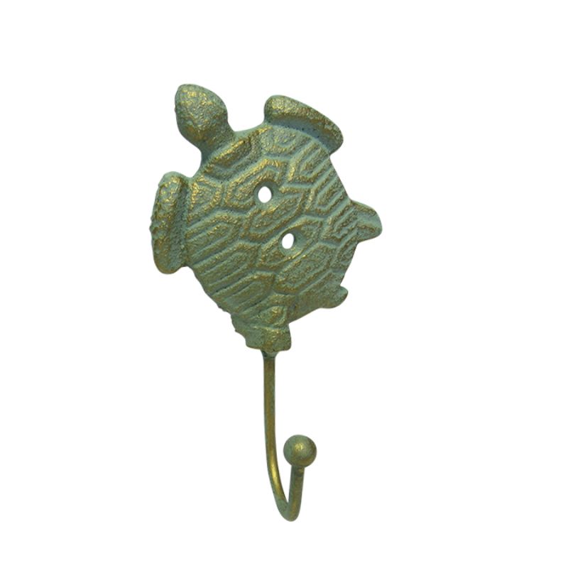 Cast iron tortoise hook measuring 14.5cm, perfect for hanging keys or bags, adds rustic charm to any decor.