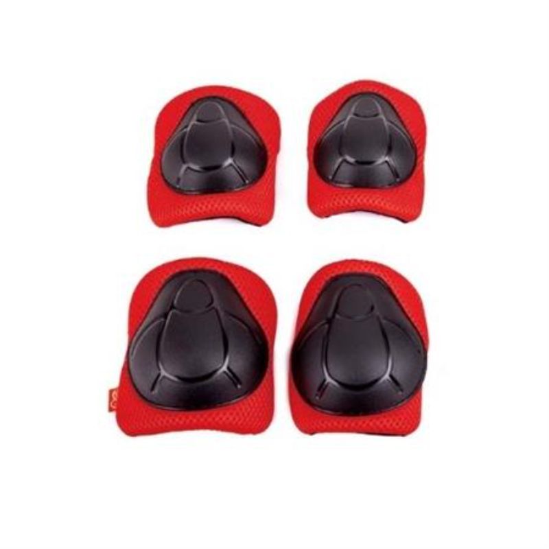 Vibrant red knee and elbow pads for kids, adjustable and breathable, designed for safe outdoor play and active sports.