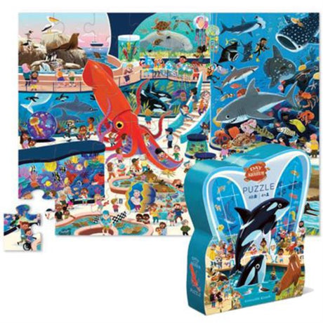 Colorful 48-piece floor puzzle depicting an aquarium scene, designed for kids aged 4+, enhancing cognitive skills and teamwork.