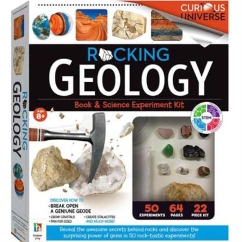 Science kit for kids aged 8+, featuring 50 experiments to explore rocks, minerals, geodes, and crystal growth.