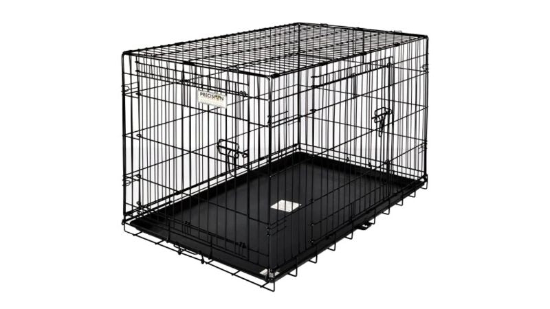 Durable black dog crate with side and end loading doors, ideal for large breeds, measuring 90 x 58 x 65cm.