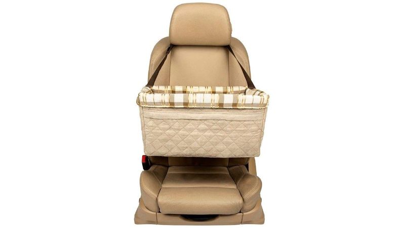 "Dog Booster Seat - Happy Ride Quilted for pets up to 8kg, offering comfort and unobstructed views during car rides."