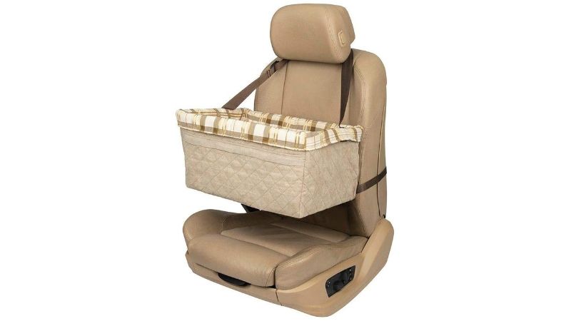 Dog Booster Seat - Happy Ride Quilted: a stylish, quilted pet seat for safe travel, fitting small pets up to 8kg in vehicles.