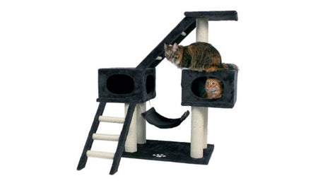 Stylish 109cm granite cat tree with multi-level platforms, scratching posts, and cozy spots for climbing and lounging.