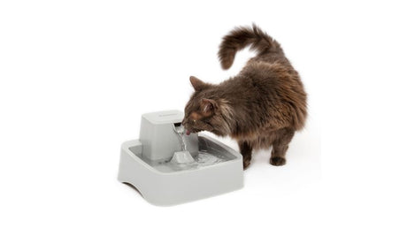 Drinkwell 1.8L pet fountain with free-falling water stream, adjustable flow, and easy-clean BPA-free design for hydration.