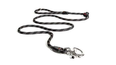 Black ED Marine Dog Leash, 170cm, features a slip lead collar, silicon waste bag keeper, and durable stainless steel snap clip.