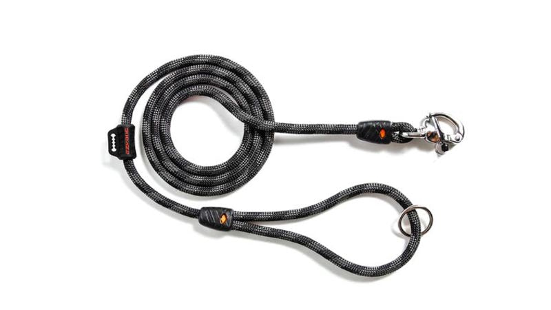 Sleek black ED Marine Lite dog leash with adjustable slip collar, built-in waste bag keeper, and durable climbing rope design.