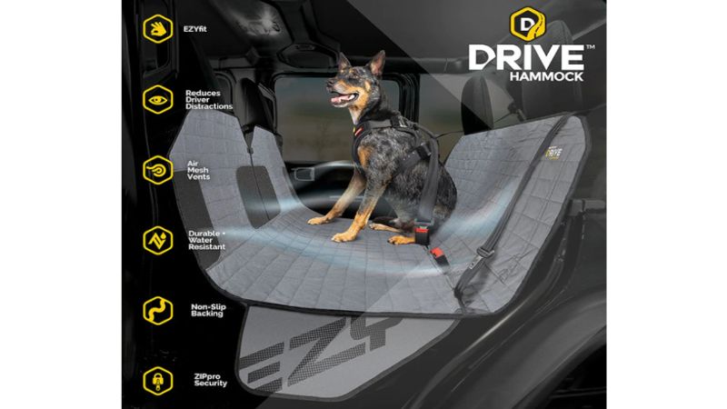 Dog car hammock seat cover offering comfort, water resistance, and easy installation with non-slip base for safe travel.