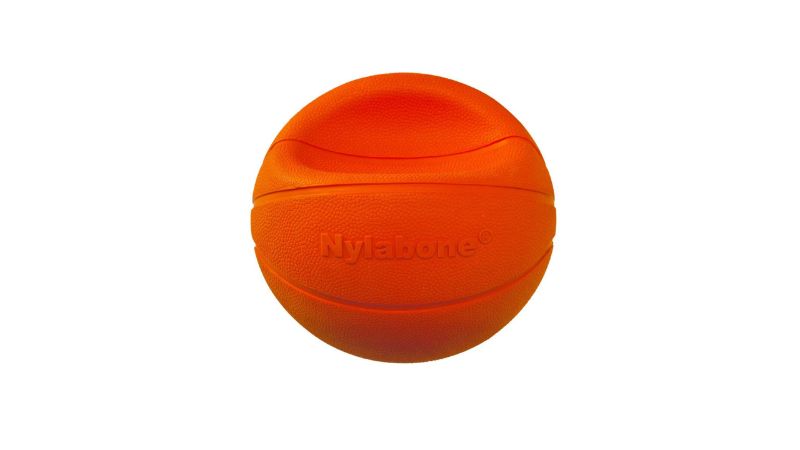 Durable Nylabone Basketball Gripz for dogs, featuring an indented design for easy handling, perfect for bouncing and tugging play.