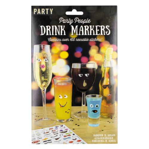 Colorful and humorous reusable drink markers for easy identification, featuring over 100 quirky waterproof stickers.