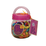 Vibrant jar of 150 Pop-Arty Beauty Pops for kids, featuring colorful shapes for creative DIY jewelry making.