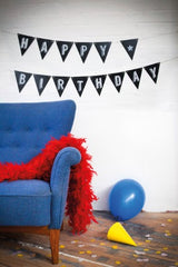 Box 51 Chalkboard Bunting featuring 25 reusable flags and a chalk pencil for customizable event decorations.